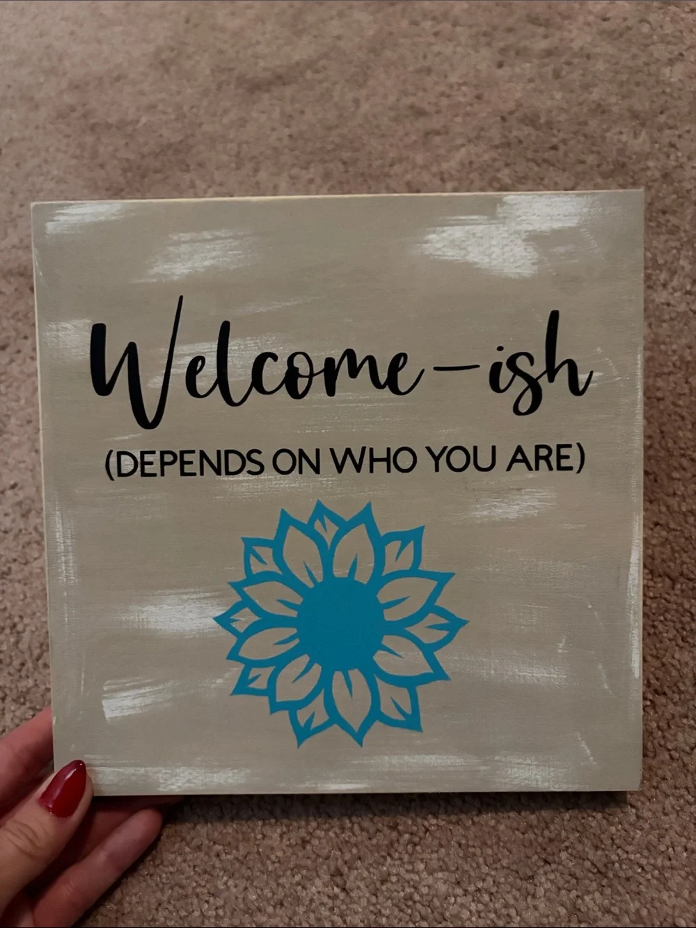 Welcome-ish Blue Floral Wall Sign - Home Wall Decor